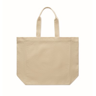 Bolsa de algodón grueso con asas cortas y fuelle.