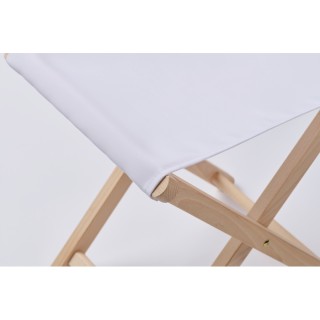 Taburete publicitario personalizado fabricado en madera y poliéster