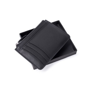 Cartera tarjetero de piel auténtica con cremallera
