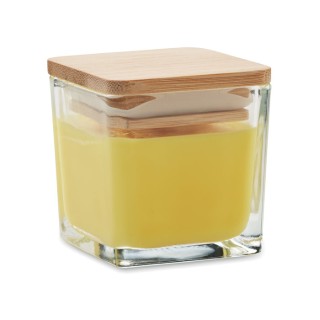 Vela aromática en cristal con tapa de madera