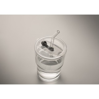 Vaso de cristal portátil con pajita