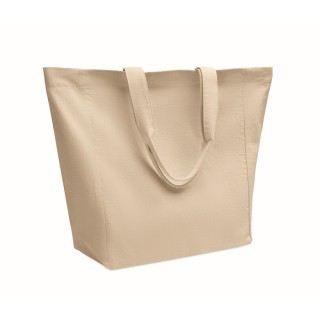 Bolsa de algodón grueso con asas cortas y fuelle.